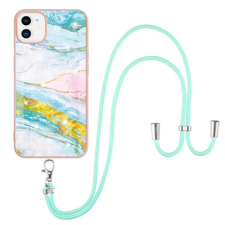 Case with Shoulder Strap IMD IML Flower Pattern TPU Back Cover for iPhone 11 6.1 inch - Green 004
