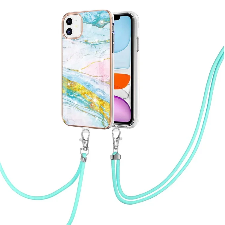 Case with Shoulder Strap IMD IML Flower Pattern TPU Back Cover for iPhone 11 6.1 inch - Green 004