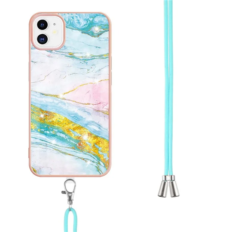 Case with Shoulder Strap IMD IML Flower Pattern TPU Back Cover for iPhone 11 6.1 inch - Green 004