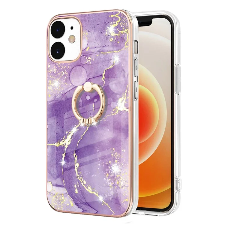 Elettroplando Vivido IML IMD Modello in Marmo Ultra-sottile Custodia Del Telefono TPU Flessibile Con Cavalletto Per Iphone 12 6,1 Pollici/12 Pro 6,1 Pollici - Purple 002