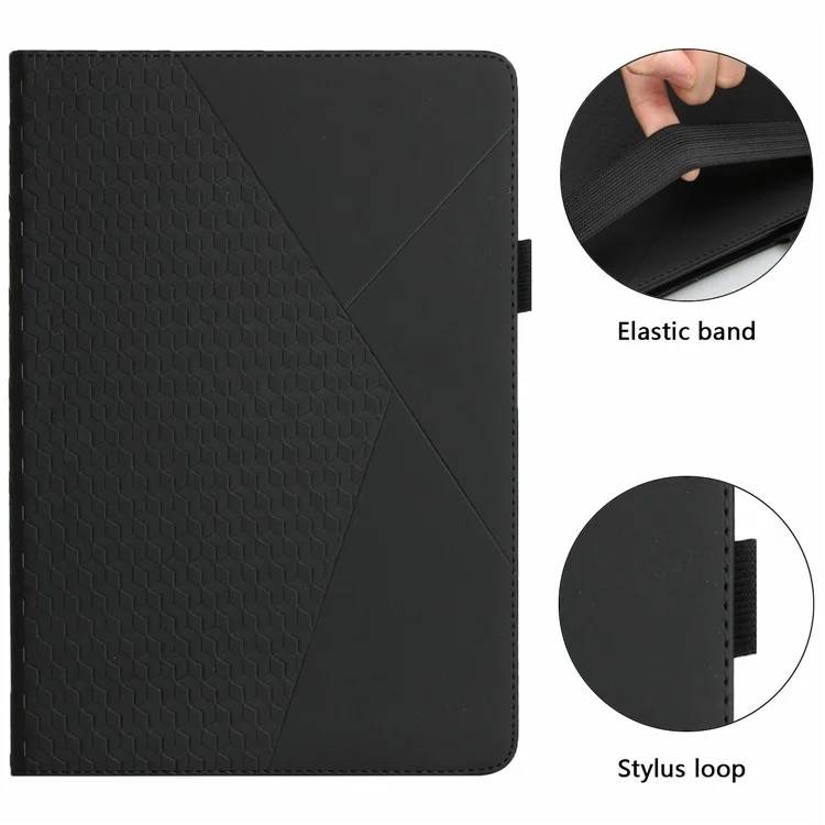Rhombus Imprinting Design Leather Folding Folio Stand Case with Card Slots and Elastic Band for iPad mini (2024) / mini (2021) - Black