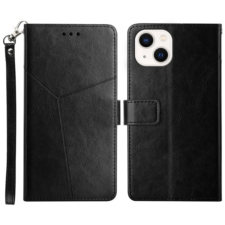 Case de Teléfono PU Impresión de Impresión Elegante de la Billetera en Forma de y Cubierta de Stand Para Iphone 13 6.1 Pulgadas - Negro