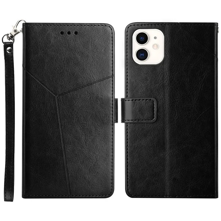 Flip Cover PU pu Teléfono de Cuero Línea Elegante en Forma de y Impresión de la Billetera Diseño de Stand Para Iphone 11 6.1 Pulgadas - Negro