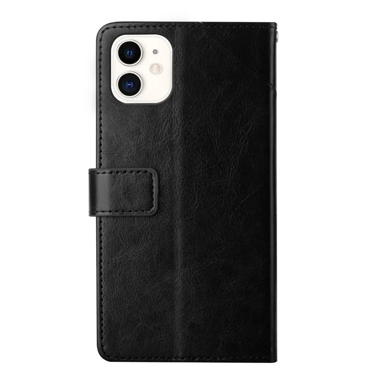 Flip Cover PU pu Teléfono de Cuero Línea Elegante en Forma de y Impresión de la Billetera Diseño de Stand Para Iphone 11 6.1 Pulgadas - Negro