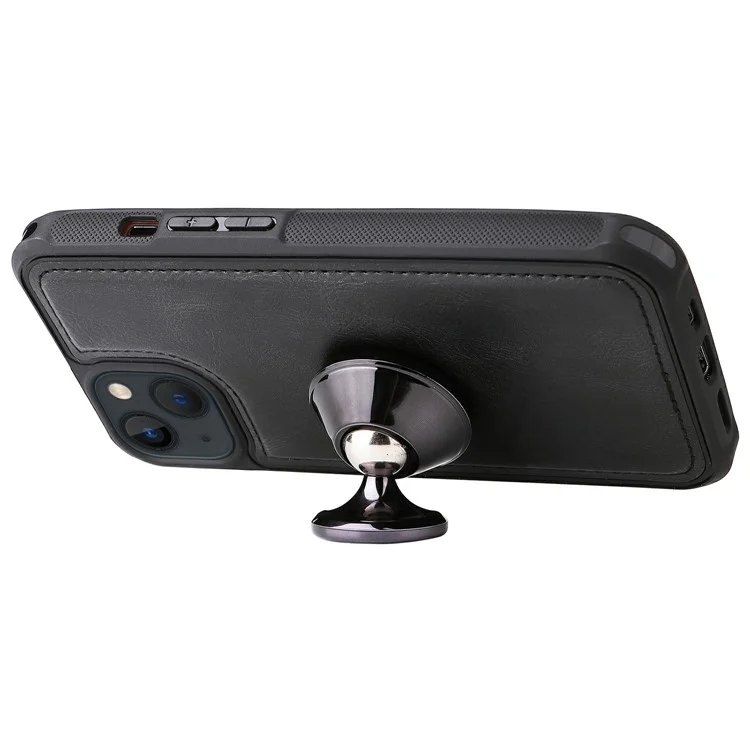 For iPhone 13 Magnetic Case Detachable PU Leather Zipper Wallet Cover - Black
