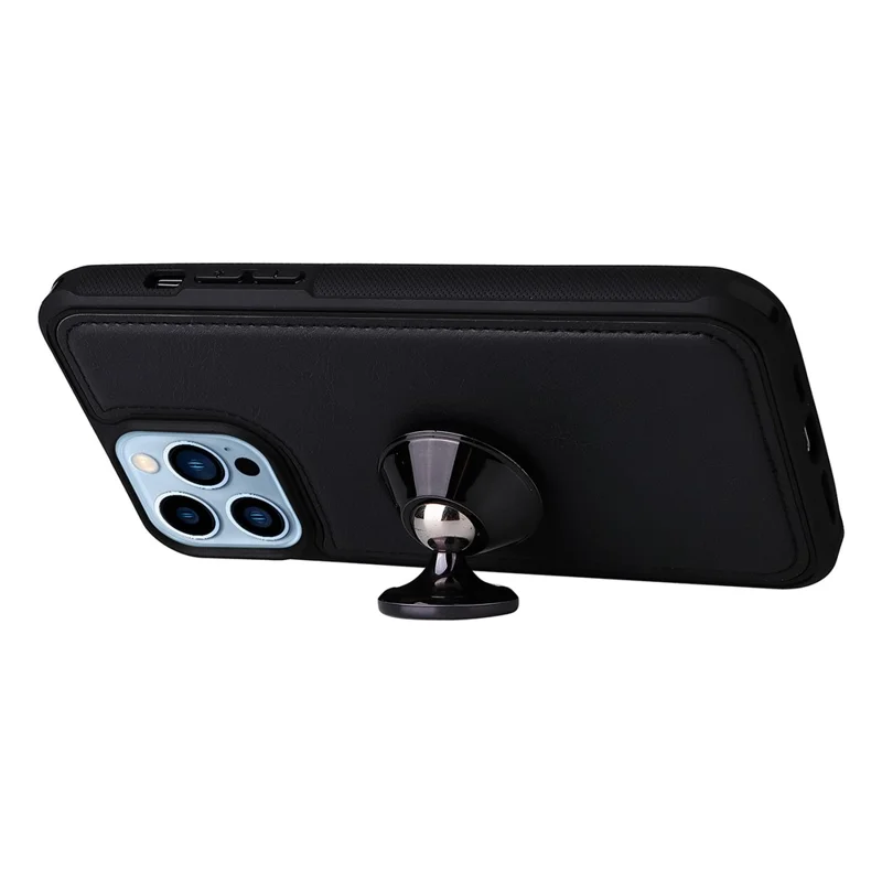 For iPhone 13 Pro Max Magnetic Leather Case Mobile Cover with Detachable Zipper Wallet Strap - Black