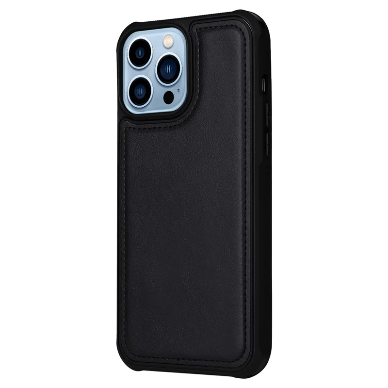 For iPhone 13 Pro Max Magnetic Leather Case Mobile Cover with Detachable Zipper Wallet Strap - Black