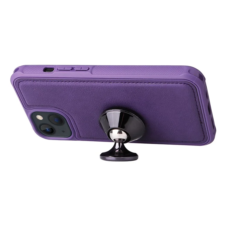 For iPhone 13 Magnetic Leather Case Mobile Cover with Detachable Zipper Wallet Strap - Purple