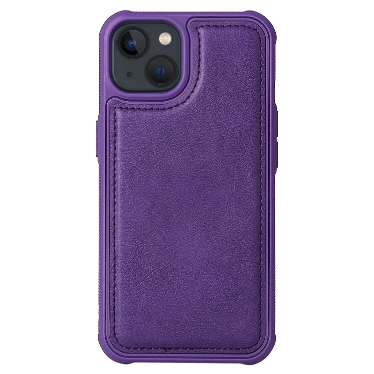 For iPhone 13 Magnetic Leather Case Mobile Cover with Detachable Zipper Wallet Strap - Purple