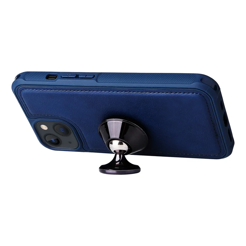 For iPhone 13 Magnetic Leather Case Mobile Cover with Detachable Zipper Wallet Strap - Blue