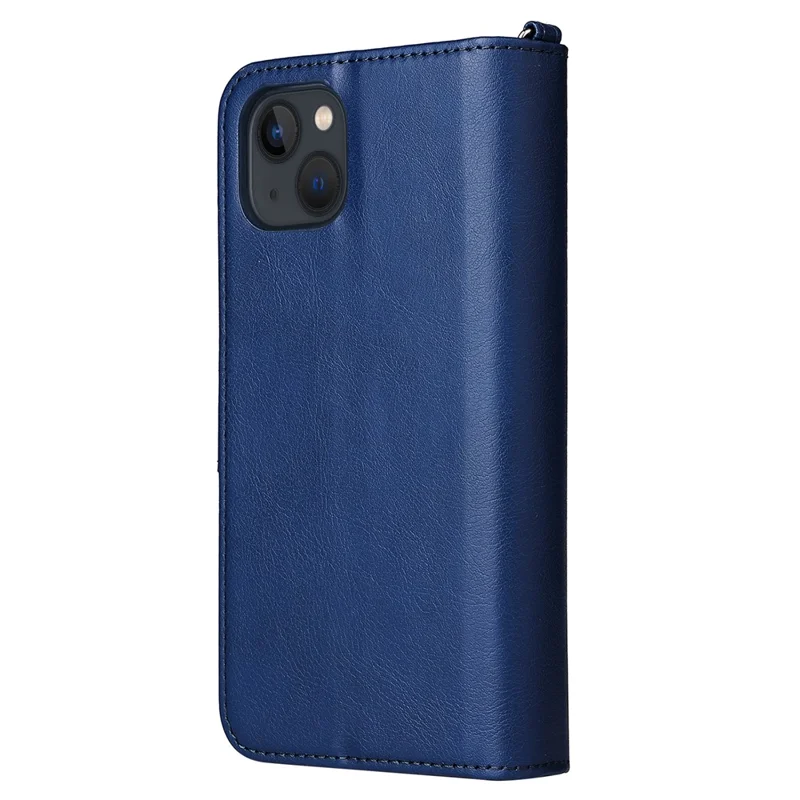For iPhone 13 Magnetic Leather Case Mobile Cover with Detachable Zipper Wallet Strap - Blue