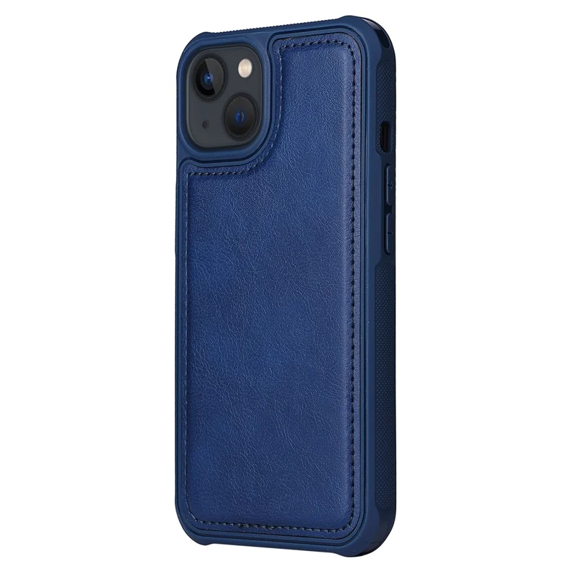 For iPhone 13 Magnetic Leather Case Mobile Cover with Detachable Zipper Wallet Strap - Blue