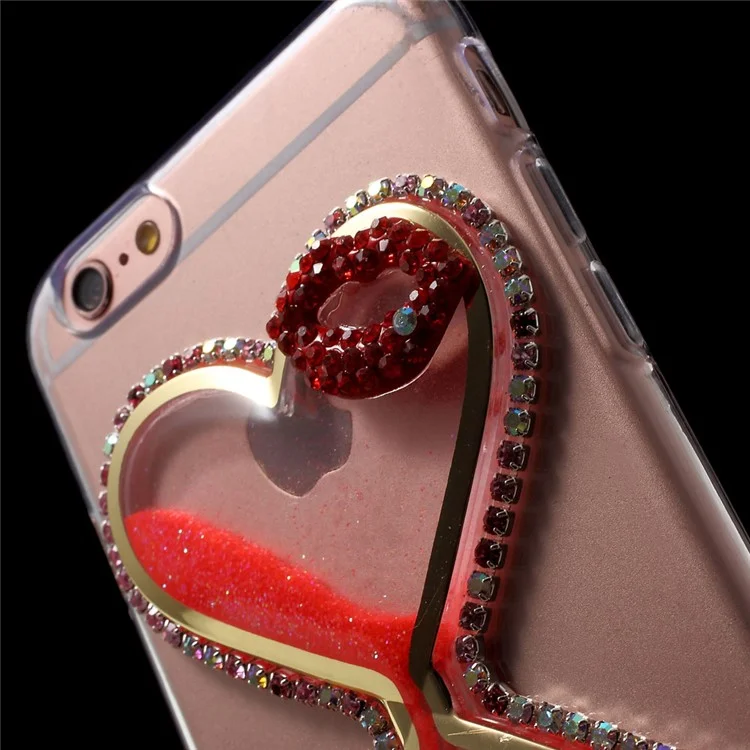 3D Heart Shaped Dynamic Quicksand TPU Case for iPhone 6s/6 - Red