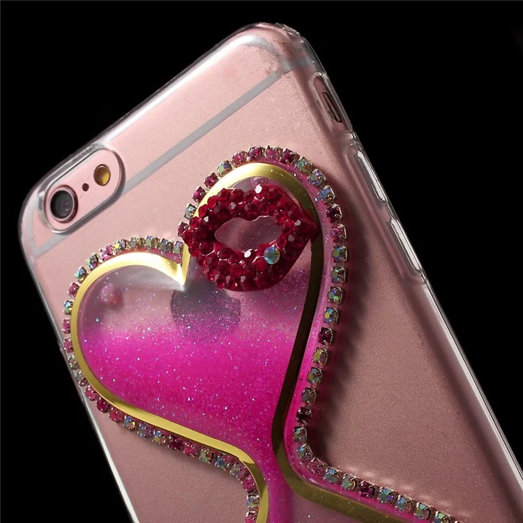 3D Heart Shaped Dynamic Quicksand TPU Cover for iPhone 6s/6 - Rose