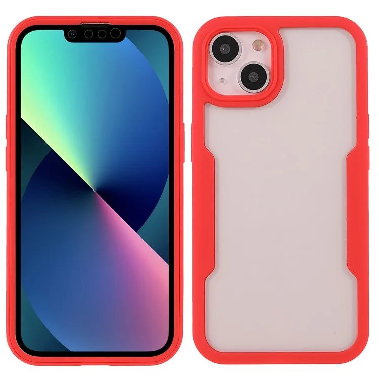 PET-Bildschirmschutz + Acryl-Rückwandplatte + TPU-Rahmen Stoßfestes Telefon-Hybrid-Cover Case für iPhone 13 6,1 Zoll - Rot