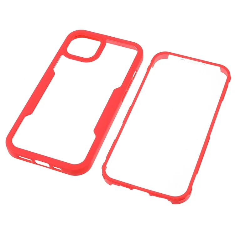 PET-Bildschirmschutz + Acryl-Rückwandplatte + TPU-Rahmen Stoßfestes Telefon-Hybrid-Cover Case für iPhone 13 6,1 Zoll - Rot