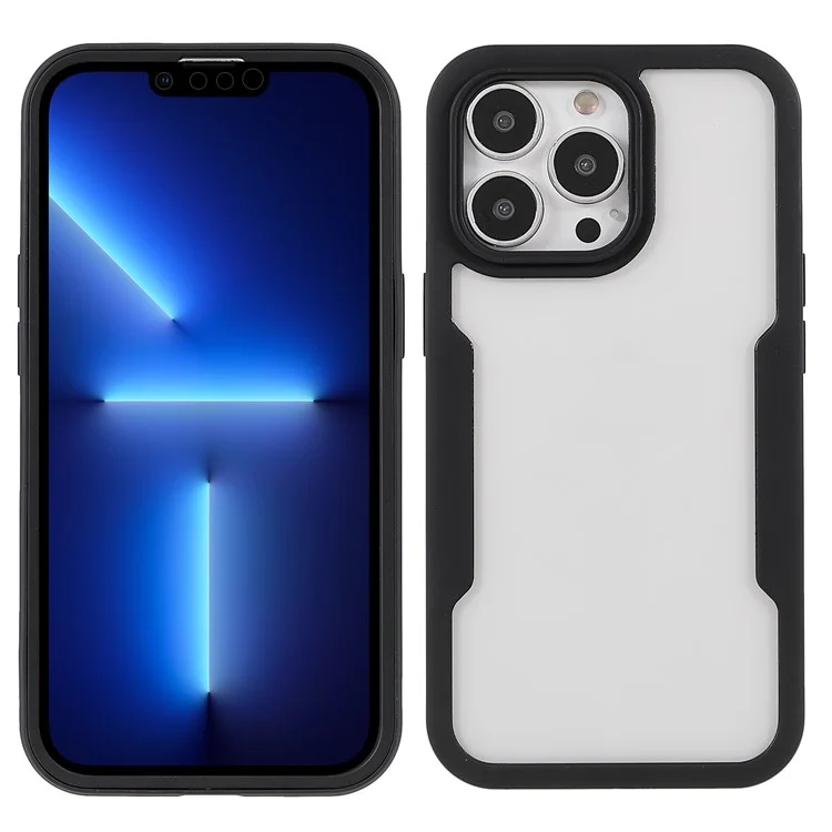 360 Degree Full Protection PET Screen Film + Acrylic + TPU Phone Case Shell with Camera Lens Protection for iPhone 13 Pro 6.1 inch - Black