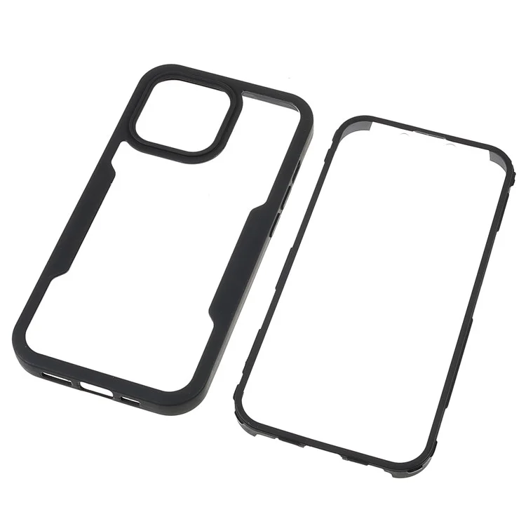 360 Degree Full Protection PET Screen Film + Acrylic + TPU Phone Case Shell with Camera Lens Protection for iPhone 13 Pro 6.1 inch - Black