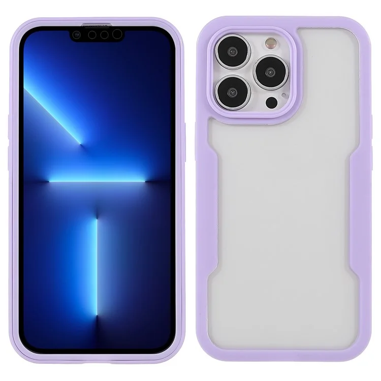 Protection Complète Du Corps PET Screen Protector + Panneau Arrière Acrylique + Cache De Téléphone Hybride De Cadre TPU Pour IPhone 13 Pro Max 6,7 Pouces - Violet