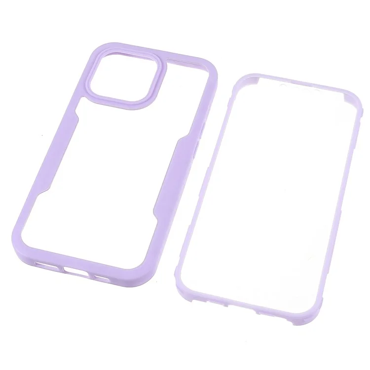 Protection Complète Du Corps PET Screen Protector + Panneau Arrière Acrylique + Cache De Téléphone Hybride De Cadre TPU Pour IPhone 13 Pro Max 6,7 Pouces - Violet
