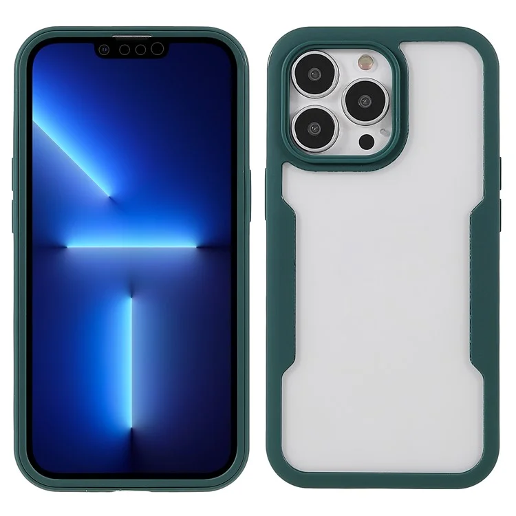 Ganzkörperschutz PET-Displayschutzfolie + Acryl-Rückwand + TPU-Rahmen Hybrid-Telefon-Gehäuseabdeckung Für IPhone 13 Pro Max. 6.7 Zoll - Mitternachtsgrün.