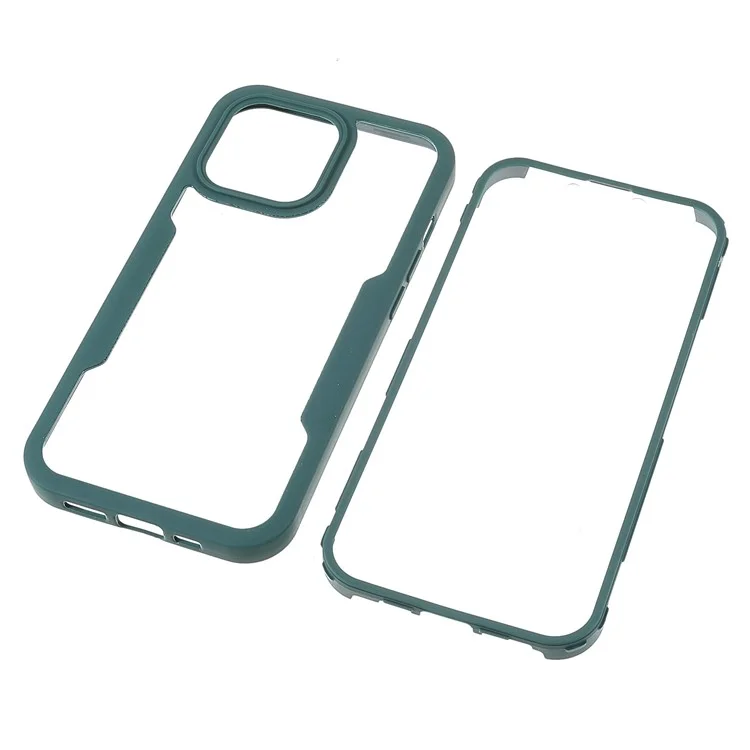 Ganzkörperschutz PET-Displayschutzfolie + Acryl-Rückwand + TPU-Rahmen Hybrid-Telefon-Gehäuseabdeckung Für IPhone 13 Pro Max. 6.7 Zoll - Mitternachtsgrün.