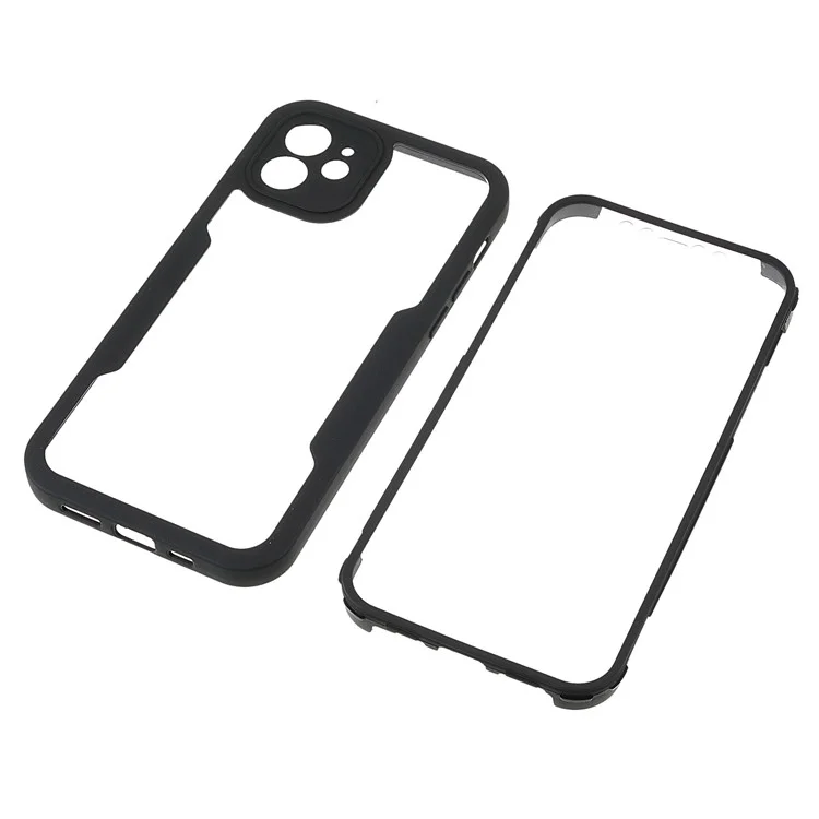 All-Wrapped PET Screen Protector + Acrylic Back Panel + TPU Frame Drop-Resistant Protective Case for iPhone 12 6.1 inch - Black
