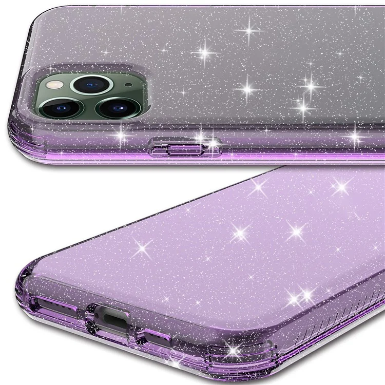 GW18 Clear Glitter Sparkly Lens Protection Anti-Drop Stylish Soft TPU Case Cover for iPhone 11 Pro Max 6.5 inch - Transparent Purple