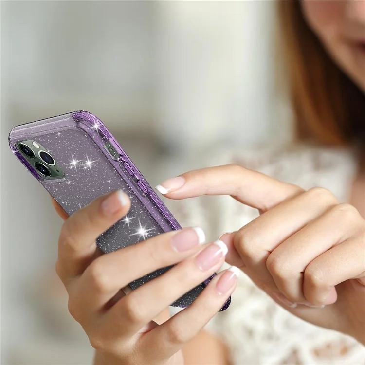 GW18 Clear Glitter Sparkly Lens Protection Anti-Drop Stylish Soft TPU Case Cover for iPhone 11 Pro Max 6.5 inch - Transparent Purple