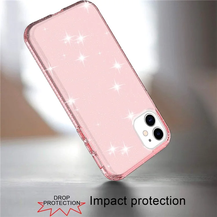 GW18 Clear Glitter Sparkly Light Anti-Drop Chefs Soft TPU Tampa de Capa Para Iphone 11 6,1 Polegadas - Rosa Transparente