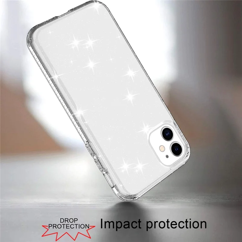 GW18 Clear Glitter Sparkly Light Anti-Drop Shockproof Soft TPU Case Cover for iPhone 11 6.1 inch - Transparent