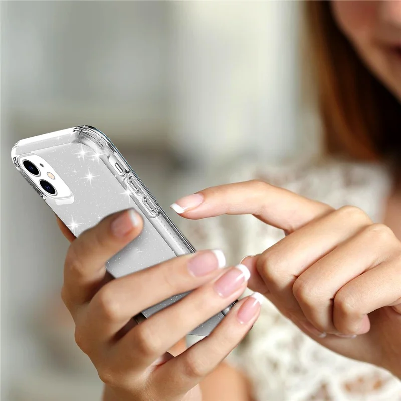 GW18 Clear Glitter Sparkly Light Anti-Drop Shockproof Soft TPU Case Cover for iPhone 11 6.1 inch - Transparent