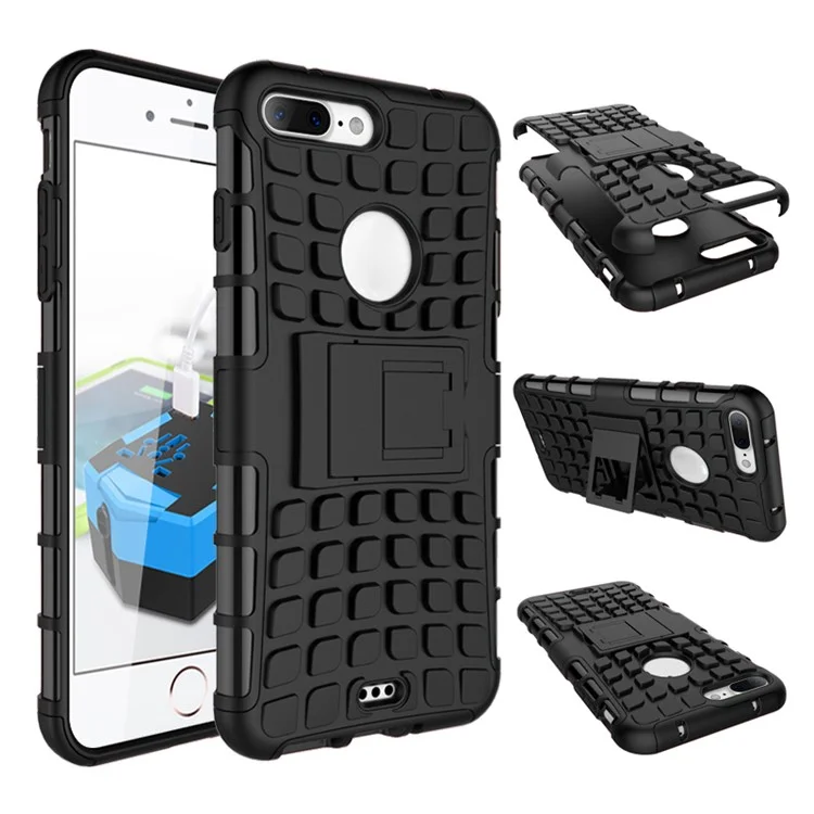 Anti-slip PC + TPU Kickstand Case for iPhone 8 Plus / 7 Plus 5.5 inch - Black