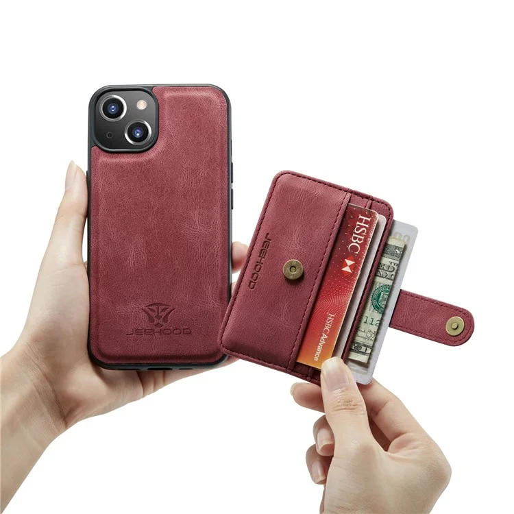 Jeeohe RFID Blockierende Abnehmbare 2-in-1-magnetkarten-slots Anti-kratzer-pu-leder-telefonhülle Für Iphone 13 6,1 Zoll - Rot