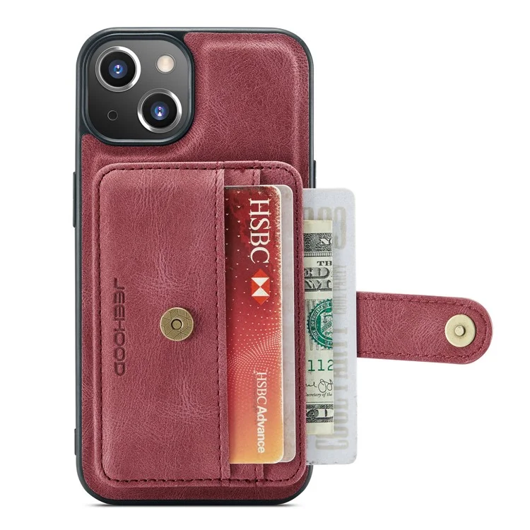 Jeeohe RFID Blockierende Abnehmbare 2-in-1-magnetkarten-slots Anti-kratzer-pu-leder-telefonhülle Für Iphone 13 6,1 Zoll - Rot
