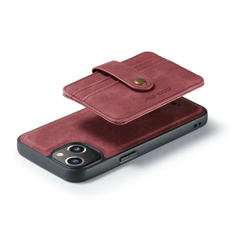 Jeeohe RFID Blockierende Abnehmbare 2-in-1-magnetkarten-slots Anti-kratzer-pu-leder-telefonhülle Für Iphone 13 6,1 Zoll - Rot