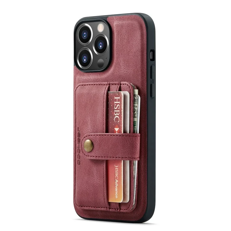 Jeeferhood Tarjetas Resistentes A Los Arañazos Diseño Desmontable 2-1 Anti-robo Swiping Design PU CUBIERTE TELÉFONO DEL TELÉFONO PARA IPHONE 13 PRO MAX 6.7 - Rojo