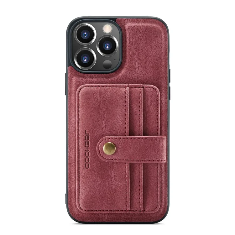 Jeeferhood Tarjetas Resistentes A Los Arañazos Diseño Desmontable 2-1 Anti-robo Swiping Design PU CUBIERTE TELÉFONO DEL TELÉFONO PARA IPHONE 13 PRO MAX 6.7 - Rojo