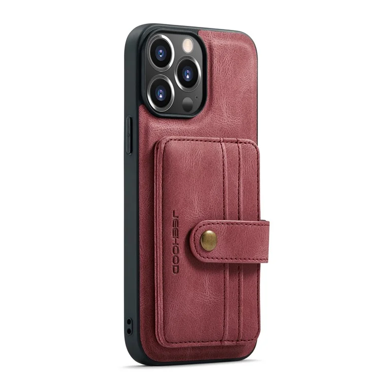 Jeeferhood Tarjetas Resistentes A Los Arañazos Diseño Desmontable 2-1 Anti-robo Swiping Design PU CUBIERTE TELÉFONO DEL TELÉFONO PARA IPHONE 13 PRO MAX 6.7 - Rojo