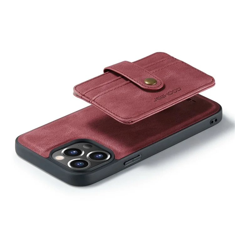 Jeeferhood Tarjetas Resistentes A Los Arañazos Diseño Desmontable 2-1 Anti-robo Swiping Design PU CUBIERTE TELÉFONO DEL TELÉFONO PARA IPHONE 13 PRO MAX 6.7 - Rojo
