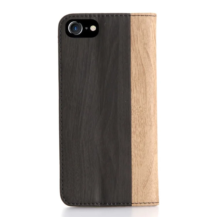 Bi-color Wood Texture Wallet Leather Folio Stand Case for iPhone SE (2020)/SE (2022)/8/7 4.7 inch - Black