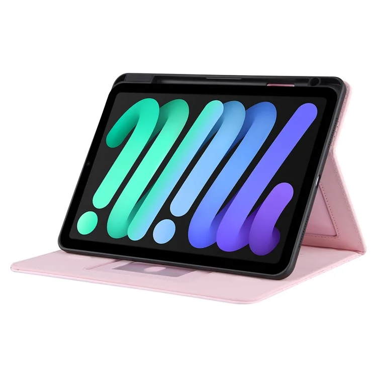 Gitter Stickerei Auto Wake/Sleep PU Leder -ständer Brieftablettenabdeckung Mit Stiftschlitz Für Ipad Mini (2021) - Rosa
