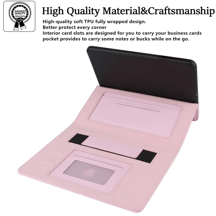 Gitter Stickerei Auto Wake/Sleep PU Leder -ständer Brieftablettenabdeckung Mit Stiftschlitz Für Ipad Mini (2021) - Rosa