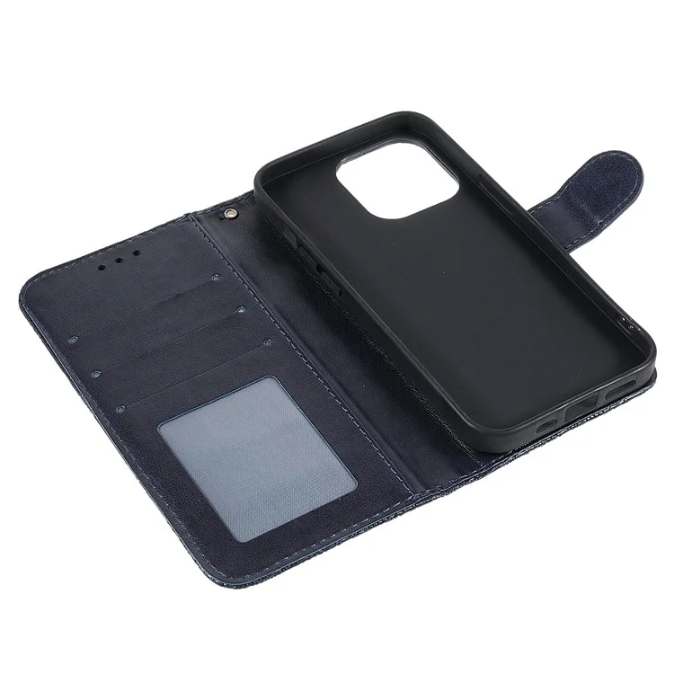 Imprinted Lace Flowers Pattern PU Leather TPU Inner Wallet Stand Flip Cover with Strap for iPhone 13 Pro 6.1 inch - Black