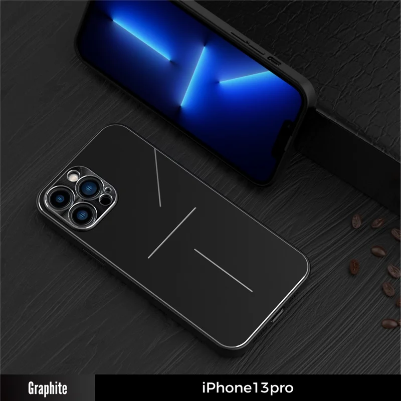 R-JUST RJ-52 Three-line Design Wear-resistant Aluminum Alloy + TPU Phone Case for iPhone 13 Pro 6.1 inch - Black