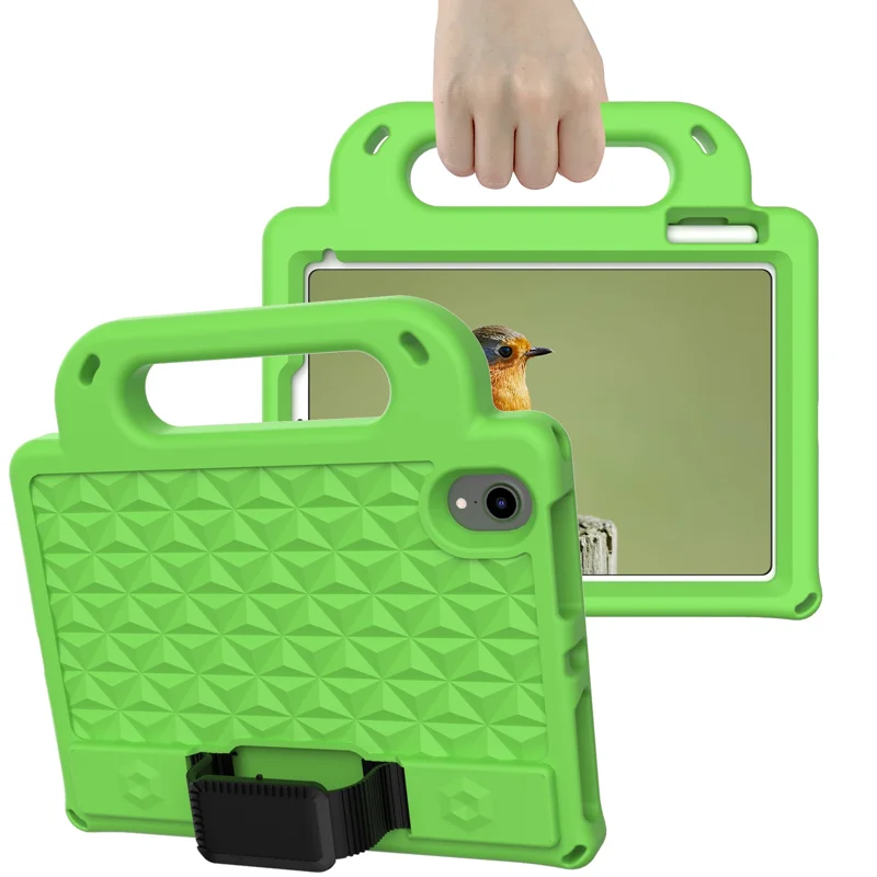 Rhombus Design Anti-Drop Non-Slip Kickstand Design EVA Protective Tablet Cover with Shoulder Strap for iPad mini (2024) / mini (2021) - Green