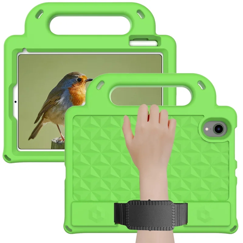 Rhombus Design Anti-Drop Non-Slip Kickstand Design EVA Protective Tablet Cover with Shoulder Strap for iPad mini (2024) / mini (2021) - Green