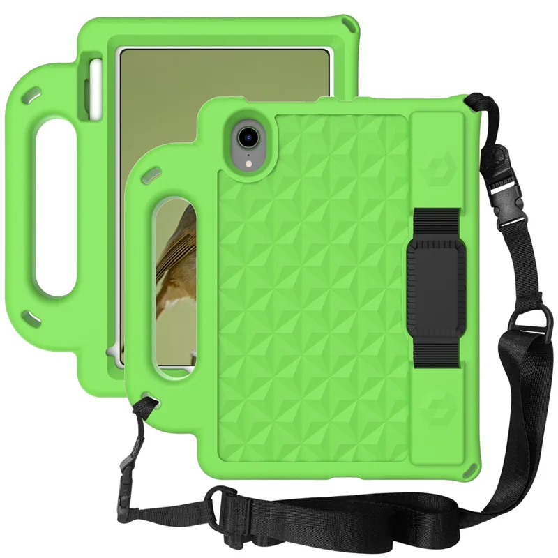 Rhombus Design Anti-Drop Non-Slip Kickstand Design EVA Protective Tablet Cover with Shoulder Strap for iPad mini (2024) / mini (2021) - Green