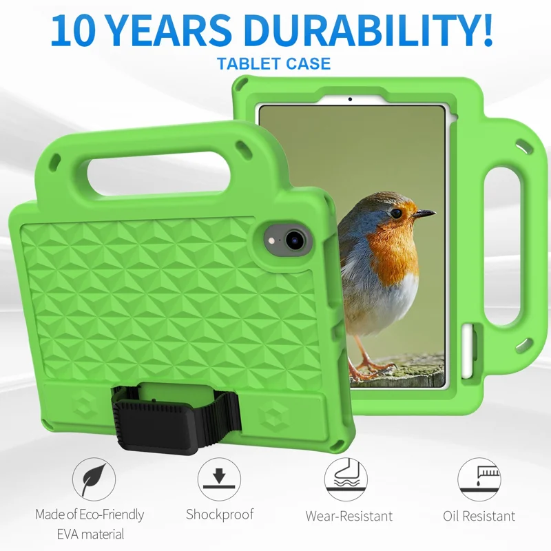 Rhombus Design Anti-Drop Non-Slip Kickstand Design EVA Protective Tablet Cover with Shoulder Strap for iPad mini (2024) / mini (2021) - Green