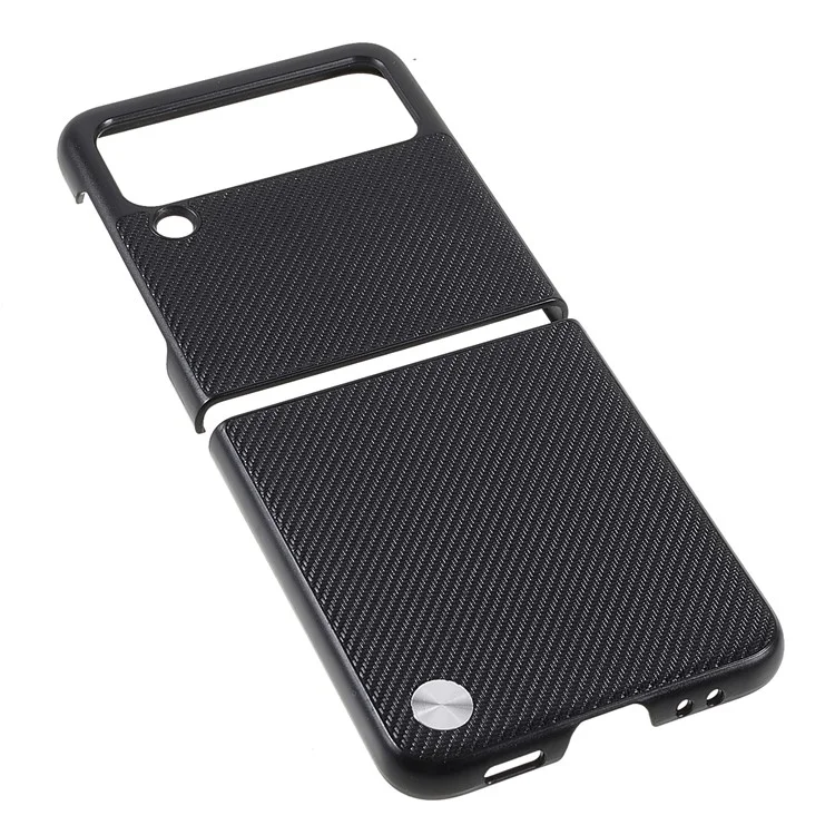 X-LEVEL Funda de Diseño de Tapa Ajustada de Fibra de Carbono Revestida de Piel de PU para Samsung Galaxy Z Flip3 5G - Negro